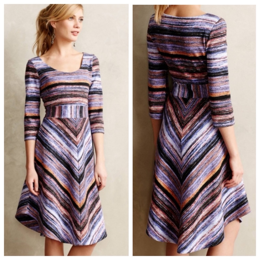 Anthropologie Maeve Kebren Striped Asymmetrical Dress
